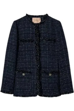 Twin-Set Jassen, Dames, Blauw, M, Katoen, Gevlochten Stofjas met Franje Afwerking
