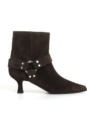 3Juin Schoenen, Dames, Bruin, 36 EU, Suède, Bruine Suède Enkellaars met 55mm Hak