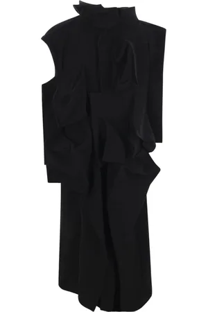 YOHJI YAMAMOTO Kleedjes, Dames, Zwart, M, Wol, Zwarte wollen jas Asymmetrische stijl