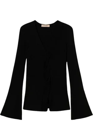 Twin-Set Truien, Dames, Zwart, XS, Zwarte Geribbelde V-Hals Sweaters