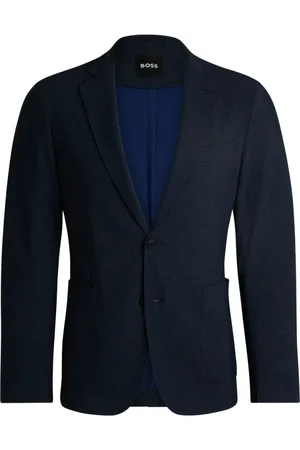 HUGO BOSS Jassen, Heren, Blauw, L, Blauwe deconstructed jas met klassieke revers