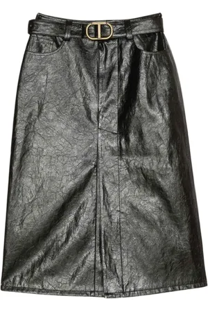 Twin-Set Rokken, Dames, Zwart, XS, Leer, Zwarte leren kokerrok
