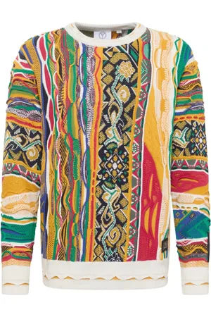 Carlo Colucci Truien, Heren, Veelkleurig, S, Leer, Kleurrijke Jacquard Gebreide Trui