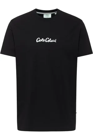 Carlo Colucci Tops, Heren, Zwart, L, Friday T-shirt met Logo Gebreid Patroon
