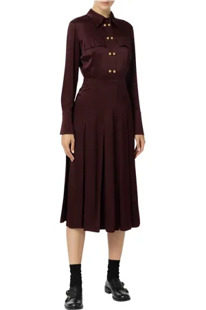Elisabetta Franchi Kleedjes, Dames, Rood, S, Midi Geplooide Overhemdjurk