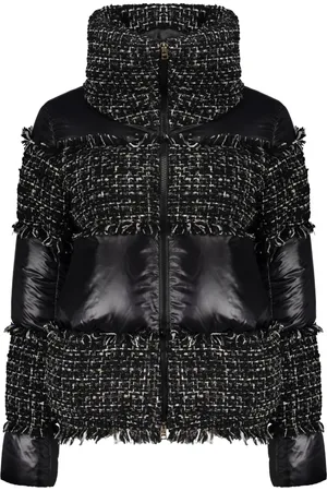 HERNO Jassen, Dames, Zwart, 2Xl, Katoen, Bouclé Donsjas met Opstaande Kraag