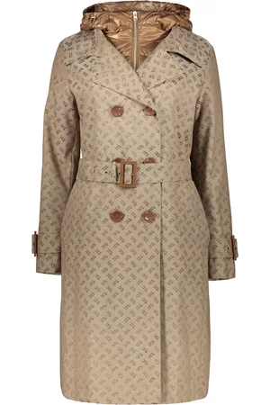 HERNO Mantels, Dames, , S, Katoen, Logo Jacquard Gewatteerde Trenchcoat