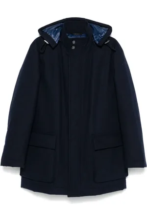 HUGO BOSS Mantels, Heren, Blauw, 3Xl, Wol, Wollen jas met afneembare capuchon