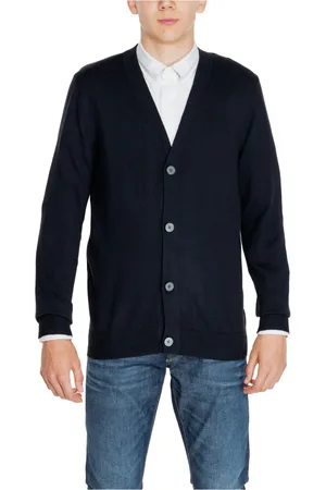 JACK & JONES Truien, Heren, Zwart, L, Katoen, Zwarte V-hals Geknoopte Vest Mannen