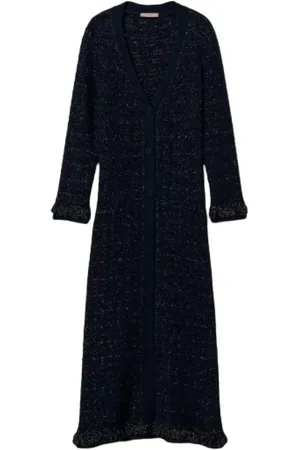 Twin-Set Truien, Dames, Blauw, S, Wol, Lang Geruite Gebreide Vest