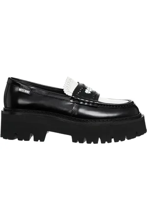 Moschino Schoenen, Dames, Zwart, 36 EU, Leer, Multikleur Hearted Brogue Loafers