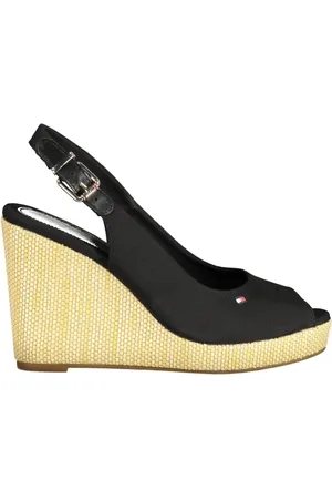 Tommy Hilfiger Schoenen, Dames, Zwart, 41 EU, Katoen, Zwarte sleehak sandalen met gespsluiting