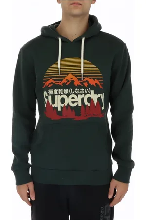 Superdry Sweatshirts & Hoodies, Heren, Groen, S, Katoen, Bergprint Hoodie Groen