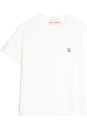 VALENTINO Tops, Heren, Wit, M, Katoen, Katoen VLogo Patch T-shirt