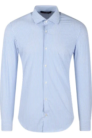 Brian Dales Overhemden, Heren, Blauw, S, Nylon, Slim Fit Gestreept Overhemd met Franse Kraag