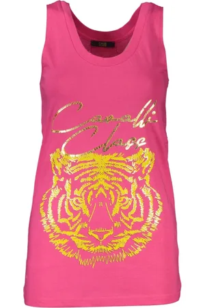 Roberto Cavalli Tops, Dames, Roze, M, Katoen, Elegante roze katoenen tanktop met logoprint