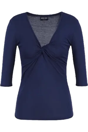 Giorgio Armani Blouses & Shirts, Dames, Blauw, S, Blauwe V-hals Torchon Sweater