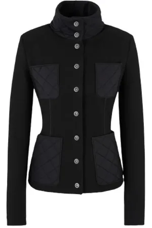 Giorgio Armani Jassen, Dames, Zwart, M, Matelassé Opstaande Kraag Jas Zwart