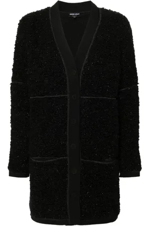 Giorgio Armani Truien, Dames, Zwart, S, Wol, Zwarte Boucle Trui Metallic Detail