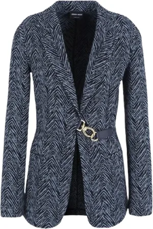 Giorgio Armani Jassen, Dames, Blauw, S, Kasjmier, Blauwe Chevron Jacquard Jas