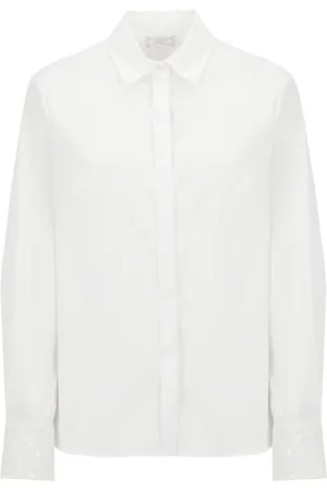 PESERICO SIGN Blouses & Shirts, Dames, Wit, M, Satijn, Witte Satijnen Blouse met Kraag