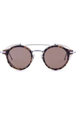 Thom Browne Accessoires, Heren, Bruin, ONE Size, Ronde Aviator Zonnebril - Donkerbruin