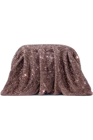 BENEDETTA BRUZZICHES Tassen, Dames, Bruin, ONE Size, Satijn, Bruine Crystal Mesh Clutch Tas