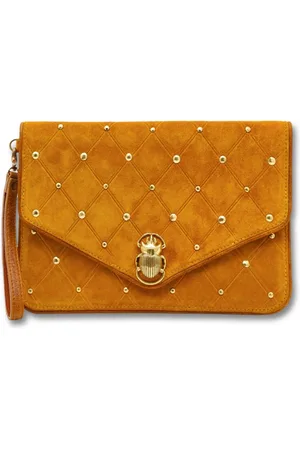 CLARIS VIROT Tassen, Dames, Bruin, ONE Size, Suède, Amber Suède Clutch met Juweelsluiting