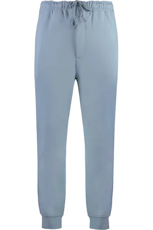 Y-3 Broeken, Heren, Blauw, S, Katoen, Geribbelde Katoenen Trainingsbroek met Zakken