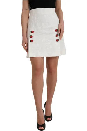 Dolce & Gabbana Rokken, Dames, Wit, S, Katoen, A-lijn Mini Rok met Aardbeienprint