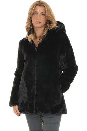 save the duck Jassen, Dames, Zwart, 2Xl, Polyester, Omkeerbare Hooded Bridget Coat met imitatiebont