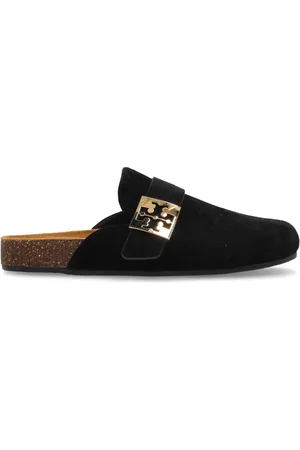 Tory Burch Schoenen, Dames, Zwart, 35 1/2 EU, Leer, Suede Slides Mellow