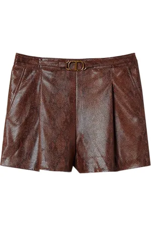 Twin-Set Korte broeken, Dames, Bruin, S, Leer, Bruine Shorts van Imitatieleer met Hagedis-Huideffect
