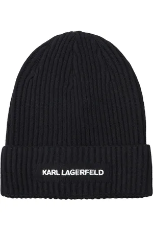 Karl Lagerfeld Accessoires, Heren, Zwart, M, Katoen, Gebreide muts met logoborduursel