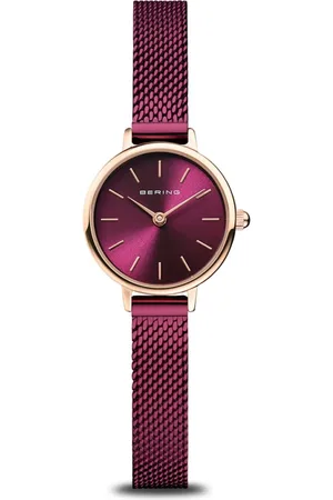 Bering Accessoires, Dames, Paars, ONE Size, Dameshorloge klassiek Roségoud met Paarse Milanese Armband 11022-969