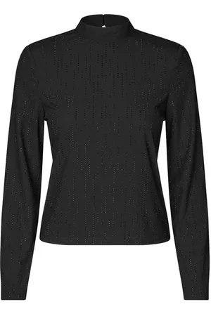 mbyM Tops, Dames, Zwart, S, Polyester, Gestreepte Lange Mouw Zwarte Top
