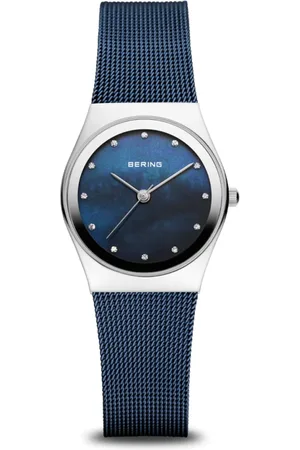 Bering Accessoires, Dames, Grijs, ONE Size, Dameshorloge Classic Zilver Glanzend met Blauwe Milanese Band 12927-307