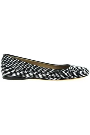 Loewe Schoenen, Dames, Zwart, 36 EU, Leer, Zwarte Ballerina Flats met Strass Versiering