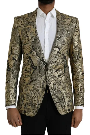 Dolce & Gabbana Jassen, Heren, Veelkleurig, M, Polyester, Gouden Jacquard Blazer Slim Fit