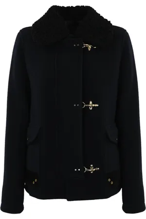 FAY Mantels, Dames, Blauw, S, Wol, Blauwe wollen kasjmier jas met afneembare bouclé kraag