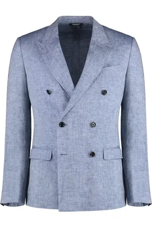 Dolce & Gabbana Jassen, Heren, Blauw, M, Linnen, Linnen Dubbelrijige Jas