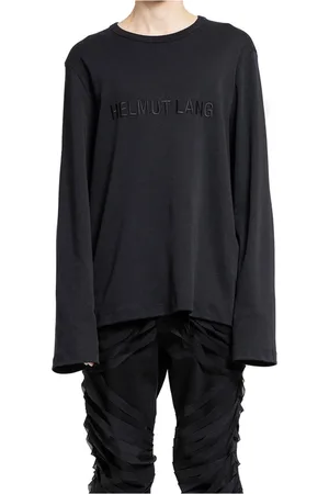 Helmut Lang Tops, Heren, Zwart, S, Geborduurd Logo Oversized T-shirt