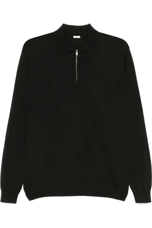 Malo Tops, Heren, Zwart, S, Wol, Zwart Wol Polo Shirt Fijne Gebreide