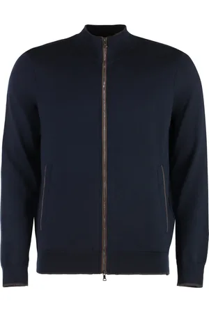 Paul & Shark Truien, Heren, Blauw, M, Wol, Geribbelde gebreide virgine wollen trui met zakken