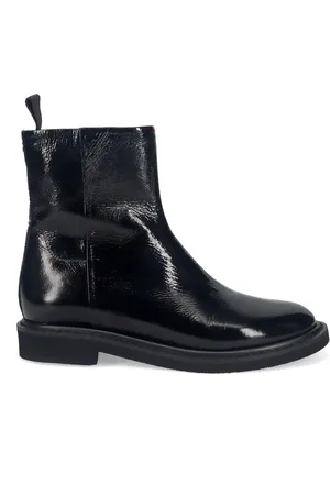 HALMANERA Schoenen, Dames, Zwart, 37 EU, Leer, Zwarte Lakleren Enkellaars