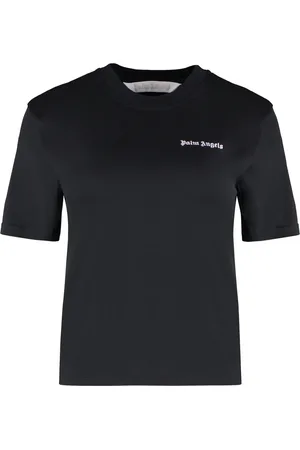 Palm Angels Tops, Dames, Zwart, L, Katoen, Contrast Logo Katoenen T-Shirt