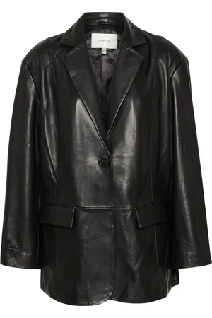 Gestuz Jassen, Dames, Zwart, L, Zwarte leren blazer jas