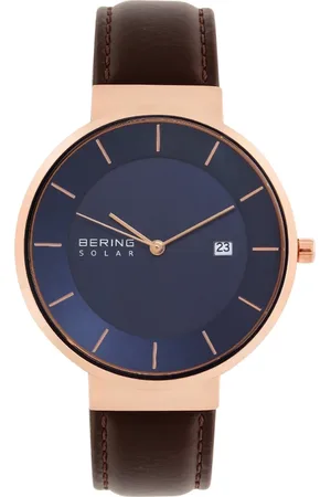 Bering Accessoires, Heren, Geel, ONE Size, Heren Zonnehorloge 39 mm Kalfsleren Armband