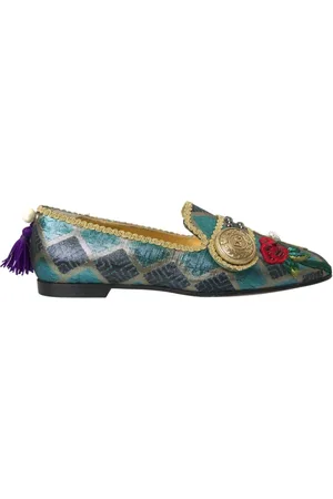 Dolce & Gabbana Schoenen, Dames, Blauw, 37 EU, Bloemen Brokaat Ballerina