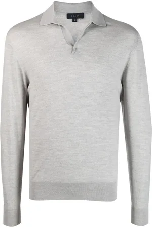 Sease Tops, Heren, Grijs, L, Wol, Wollen Polo Shirt Gemaakt in Italië